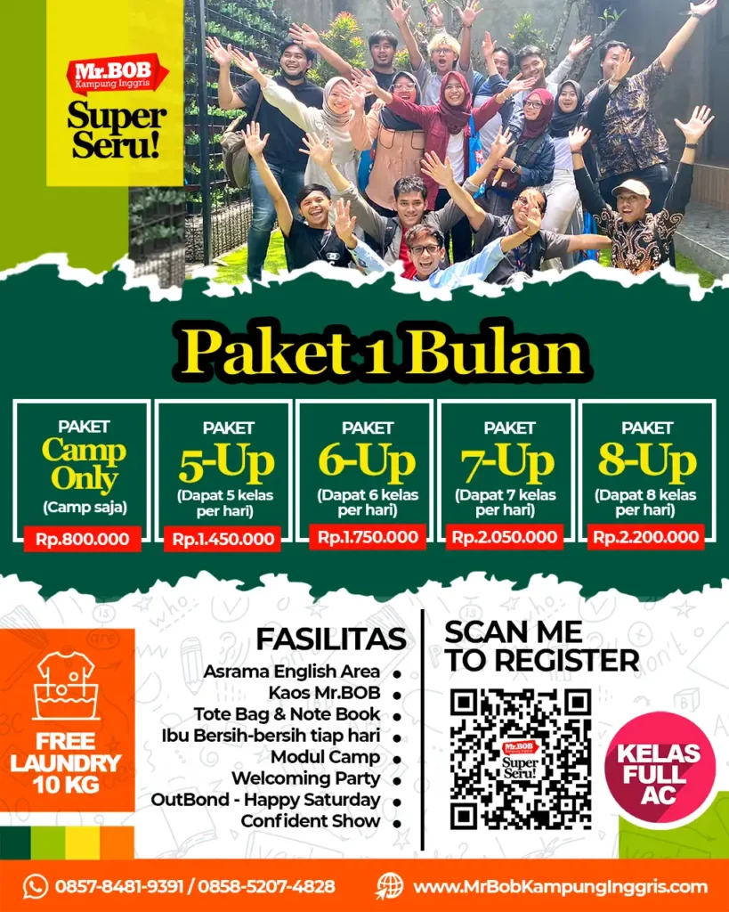 PAKET KURSUS 1 BULAN MR BOB KAMPUNG INGGRIS 2024