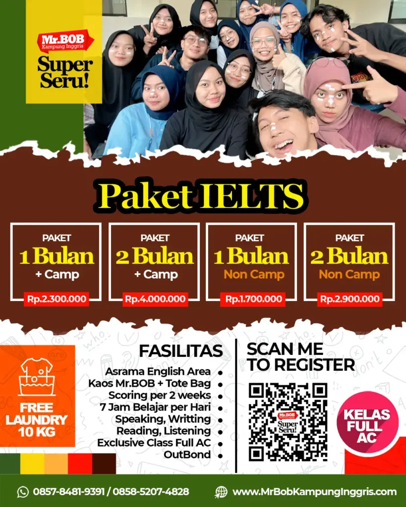 PAKET KURSUS IELTS MR BOB KAMPUNG INGGRIS 2024