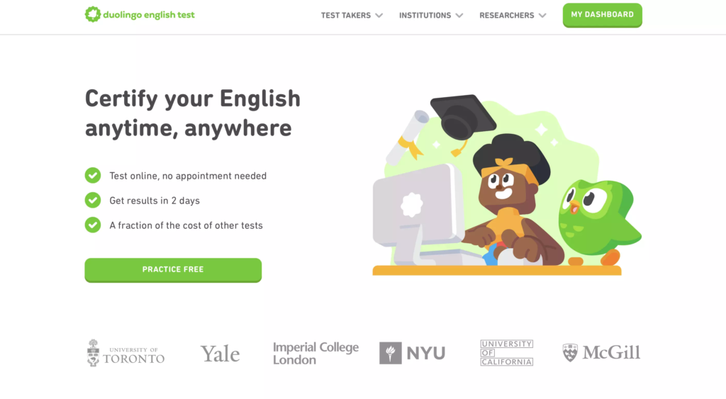 Tampilan Website Duolingo English Test - Mr.BOB Kampung Inggris